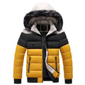 Men's thermal puffer jacket with faux-fur-trimmed hood – Yellow – Edward Lawson