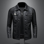 Men's classic leather jacket – Black detail view – Edward Lawson