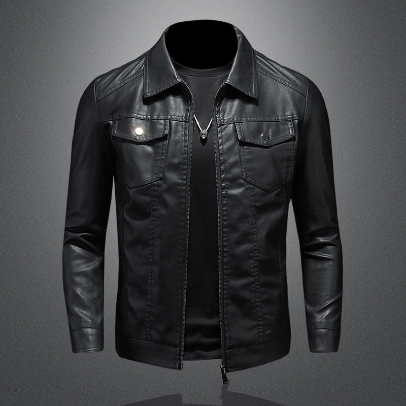 Men's classic leather jacket – Black detail view – Edward Lawson