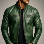 Men's vintage leather jacket – Green front view – Edward Lawson