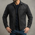 Men's zip-front fitted leather jacket – blue – Edward Lawson