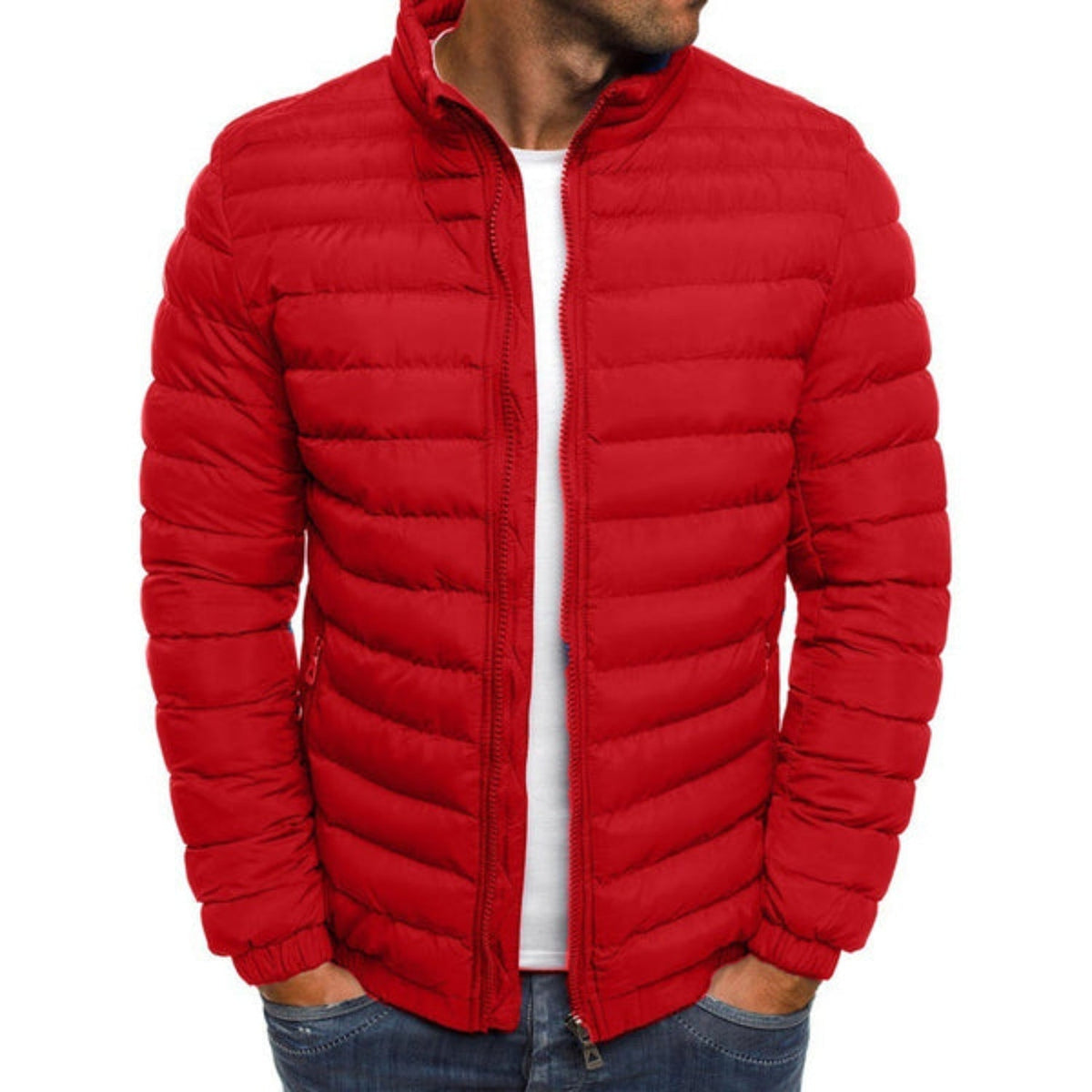 Men's lightweight quilted jacket – Red front view – Edward Lawson