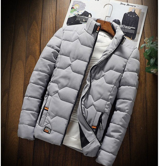 Men's geometric quilted winter jacket – Light Grey – Edward Lawson