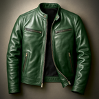 Men's vintage leather jacket – Green detail view – Edward Lawson