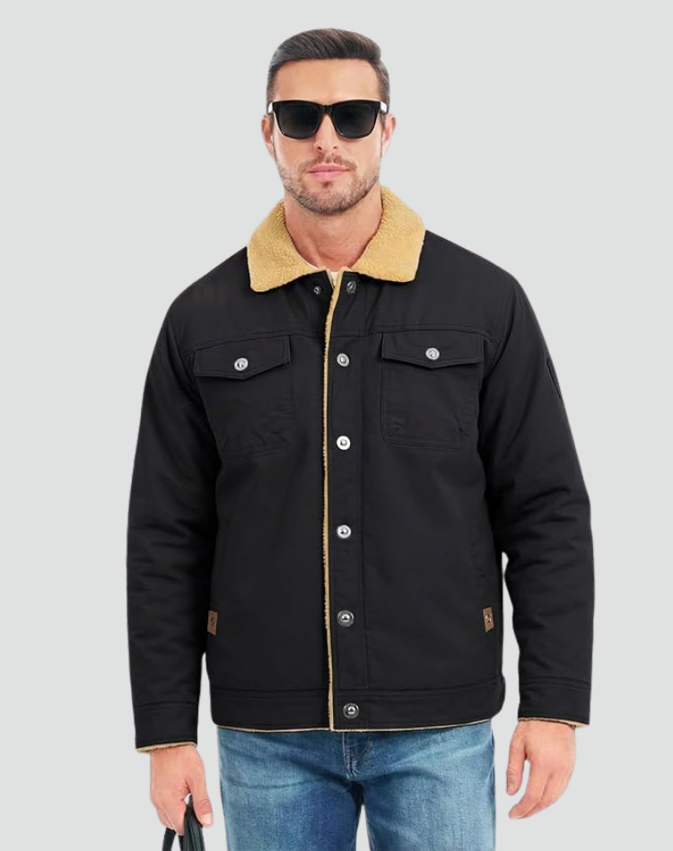Men's Sherpa fleece jacket with chest pockets – black – Edward Lawson