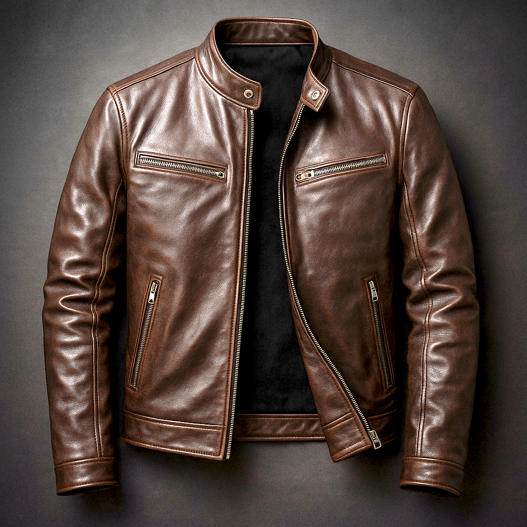 Men's vintage leather jacket – detail view – Edward Lawson