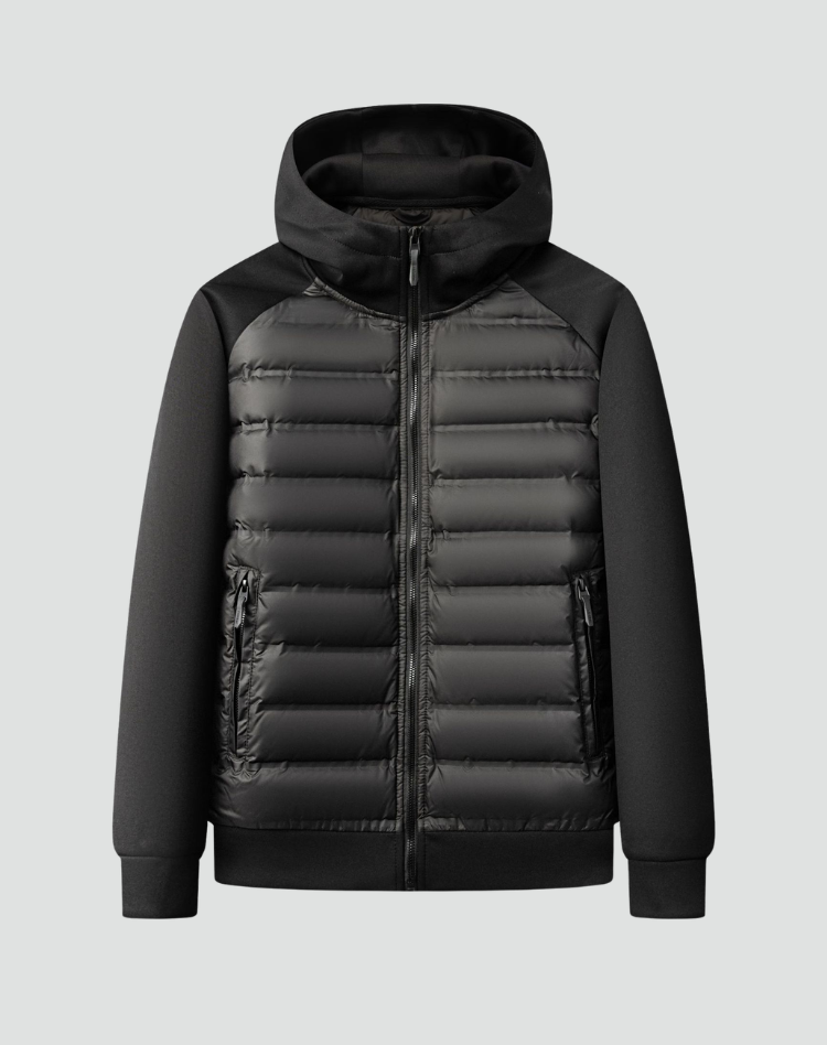 Men's hybrid quilted hooded winter jacket – black – Edward Lawson