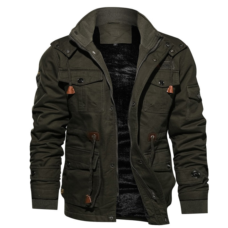Men's fleece-lined utility jacket with detachable hood – Army Green – Edward Lawson