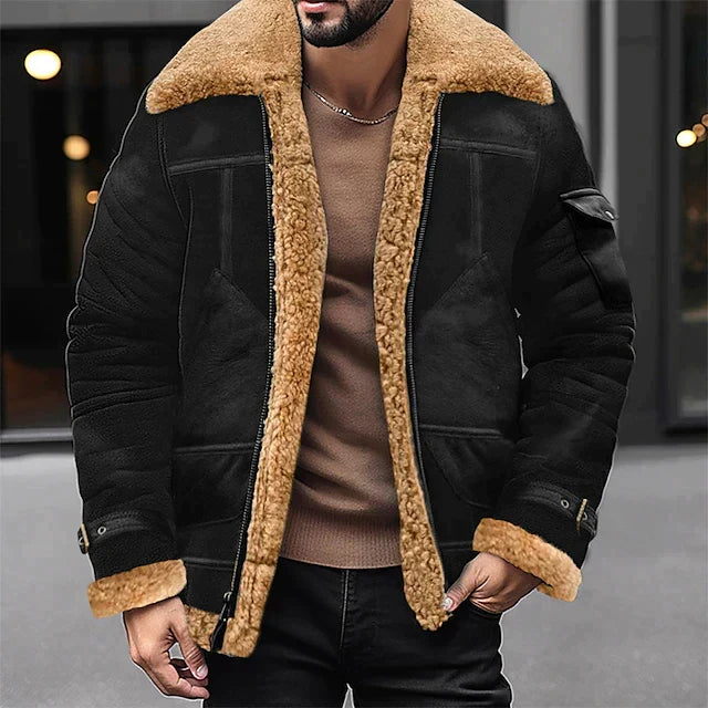 Men's sherpa-trim jacket – Black – Edward Lawson