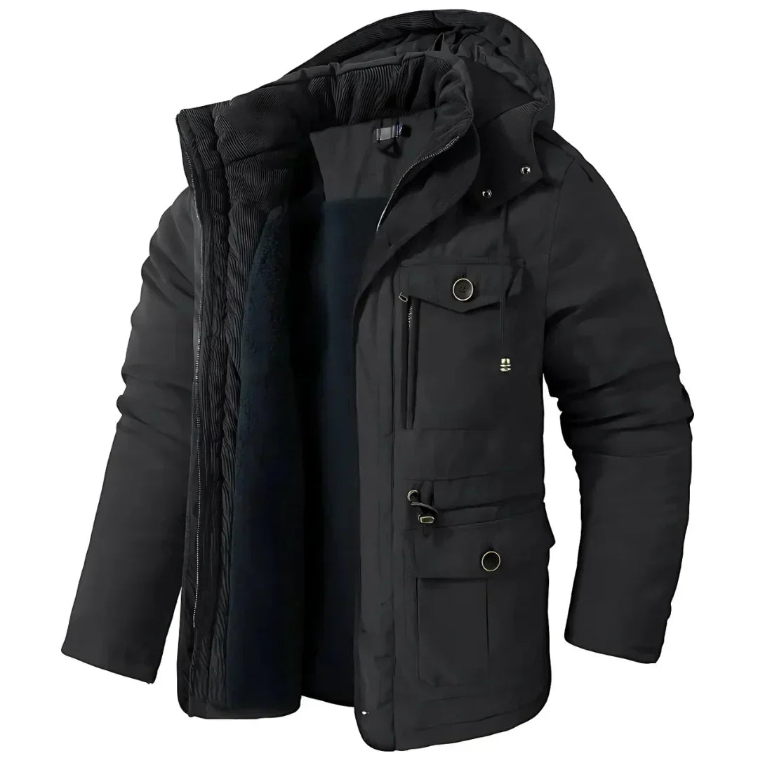 Men's water-resistant fleece-lined outdoor jacket – black – Edward Lawson
