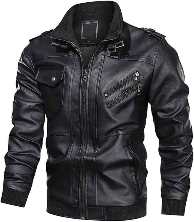 Men's buckle-collar leather jacket – Black detail view – Edward Lawson