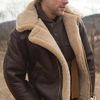 Men's sherpa-lined faux leather aviator jacket – Brown – Edward Lawson