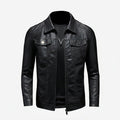 Men's classic leather jacket – Black front view – Edward Lawson