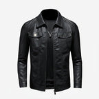 Men's classic leather jacket – Black front view – Edward Lawson