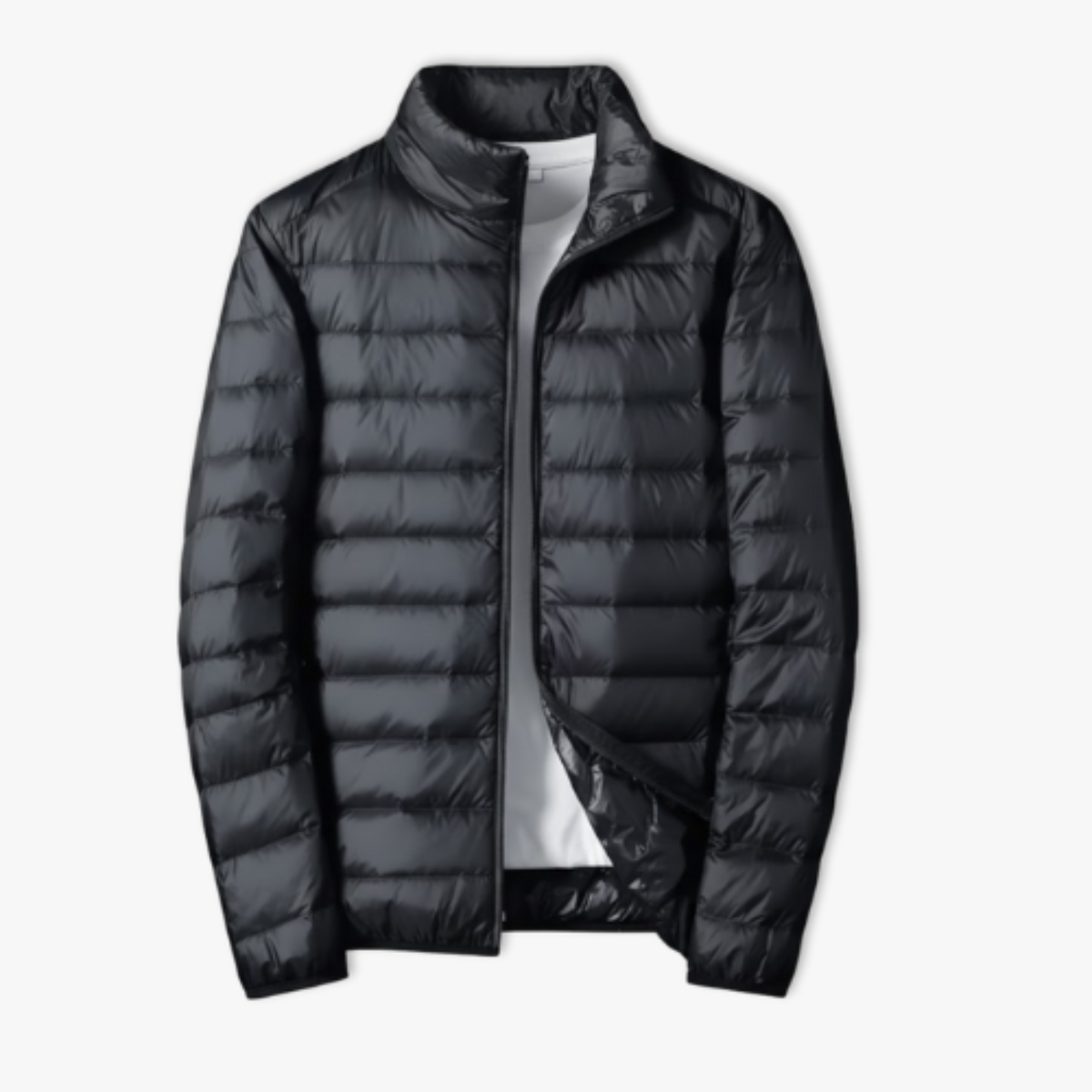Men's lightweight white duck down jacket – black – Edward Lawson