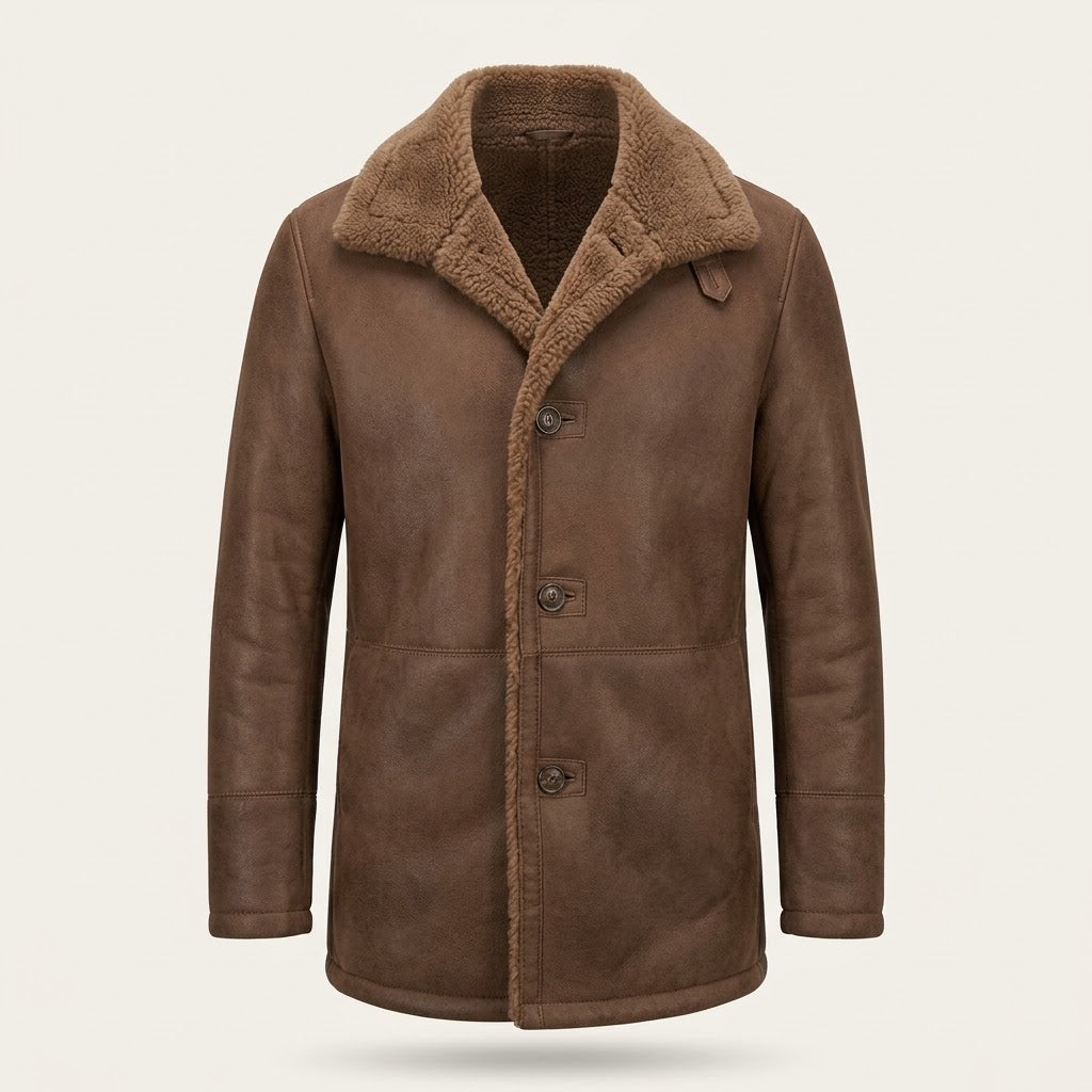 Men's long plush-lined winter coat – Brown – Edward Lawson