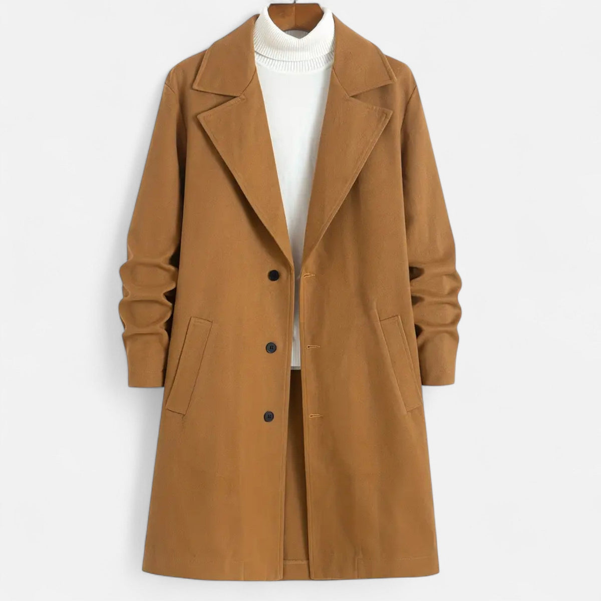 Men's classic long coat – Light Brown – Edward Lawson