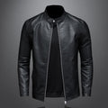 Men's faux-leather band-collar jacket – black – Edward Lawson
