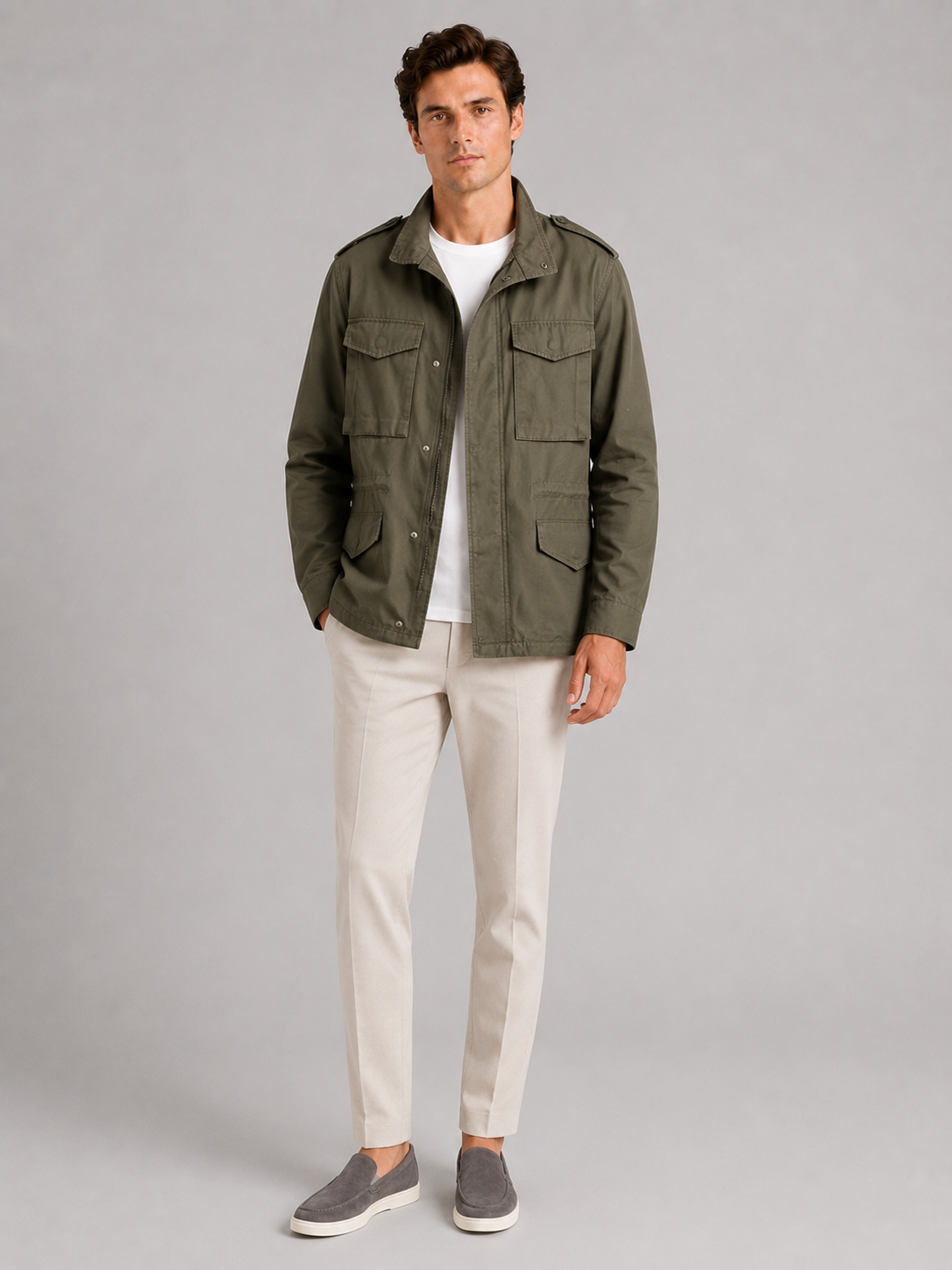 Men's cargo jacket – Army Green full view – Edward & Lawsen