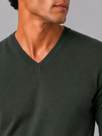 Men's V-neck sweater – Army Green detail view – Edward & Lawsen