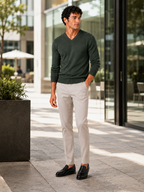 Men's V-neck sweater – Army Green lifestyle view – Edward & Lawsen