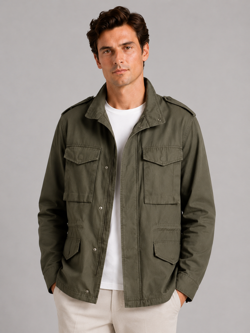 Men's cargo jacket – Army Green front view – Edward & Lawsen