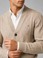 Men's argyle cable knit cardigan – Beige detail view – Edward & Lawsen