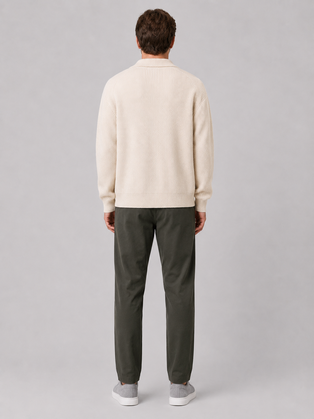 Men's open front cardigan – Beige back view – Edward & Lawsen