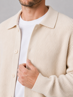 Men's open front cardigan – Beige detail view – Edward & Lawsen