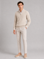 Men's cashmere quarter-zip mock neck sweater – Beige full view – Edward & Lawsen