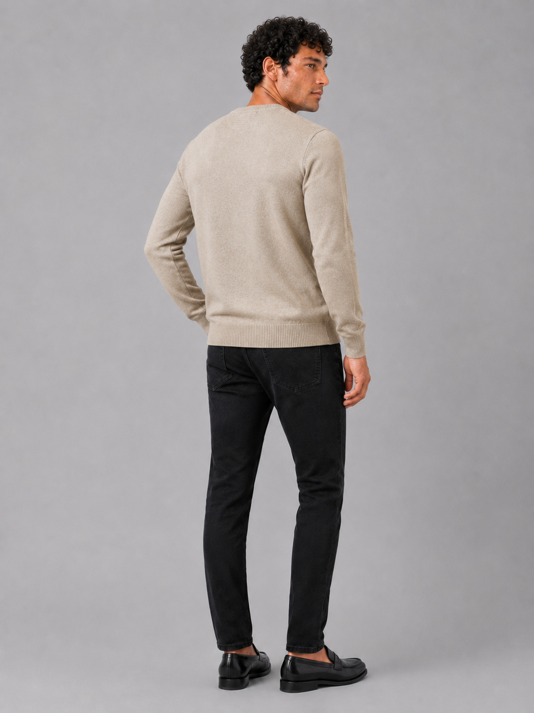 Men's crew neck knit sweater – Beige back view – Edward & Lawsen
