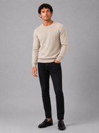 Men's crew neck knit sweater – Beige full view – Edward & Lawsen