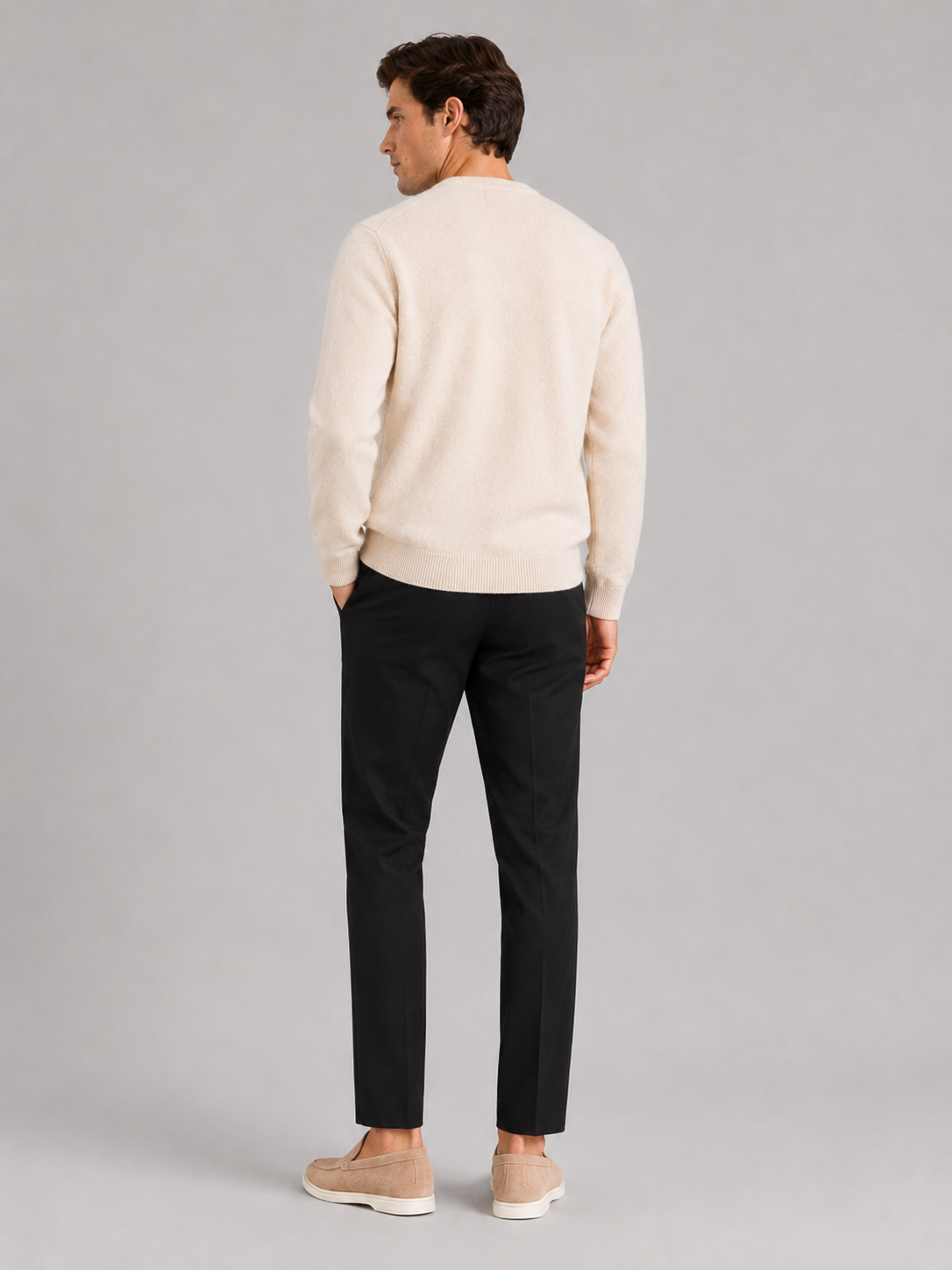 Men's wool crewneck sweater – Beige back view – Edward & Lawsen