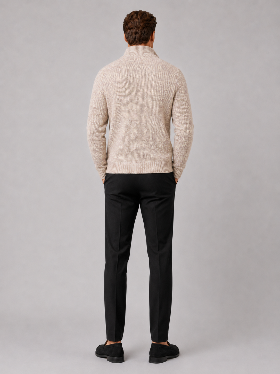 Men's fleece cardigan – Beige full view – Edward & Lawsen