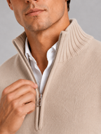 Men's half zip sweater – Beige detail view – Edward & Lawsen
