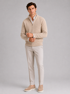 Men's half zip sweater – Beige full view – Edward & Lawsen