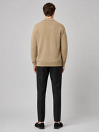 Men's cotton lapel cardigan – Beige back view – Edward & Lawsen