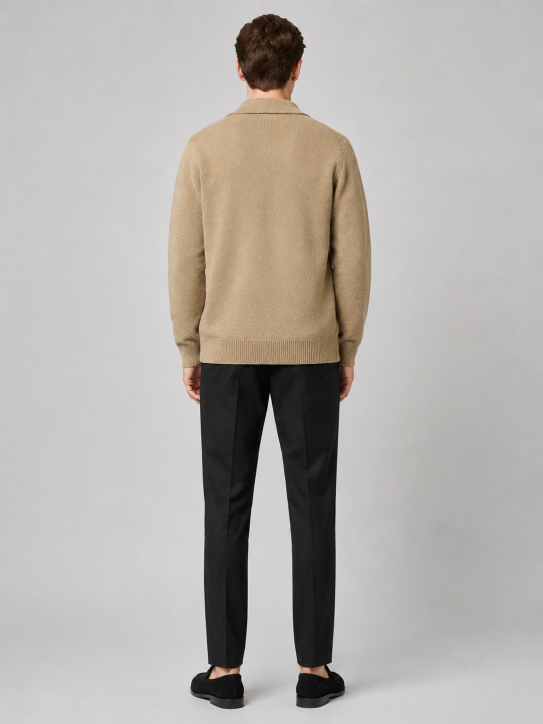 Men's cotton lapel cardigan – Beige back view – Edward & Lawsen