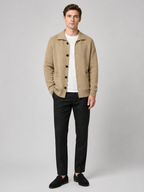 Men's cotton lapel cardigan – Beige full view – Edward & Lawsen