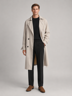 Men's over-the-knee cotton trench coat – Beige full view – Edward & Lawsen