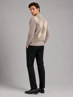 Men's plaid V-neck sweater – Beige back view – Edward & Lawsen