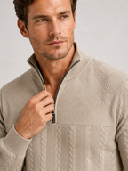 Men's jacquard quarter-zip sweater – Beige detail view – Edward & Lawsen