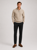 Men's jacquard quarter-zip sweater – Beige full view – Edward & Lawsen