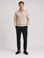 Men's quarter-zip turn-down collar sweater – Beige full view – Edward & Lawsen