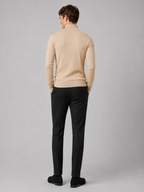 Men's quarter zip mock neck sweater – Beige back view – Edward & Lawsen