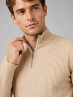 Men's quarter zip mock neck sweater – Beige detail view – Edward & Lawsen