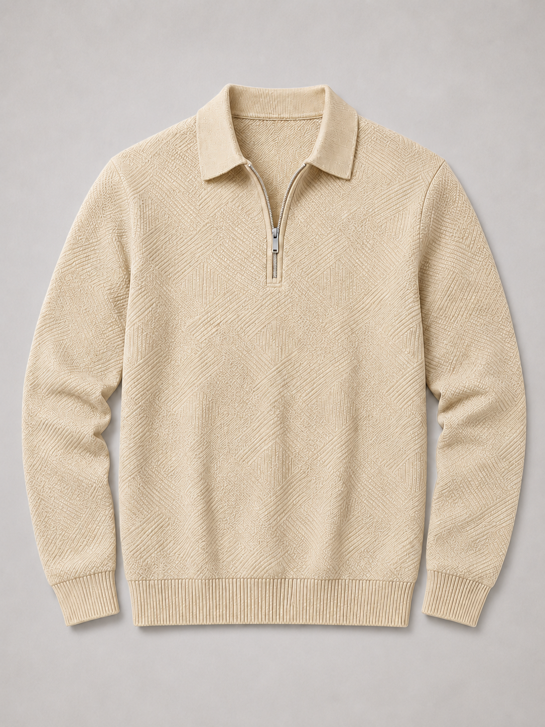 Men's quarter zip polo sweater – Beige product view – Edward & Lawsen