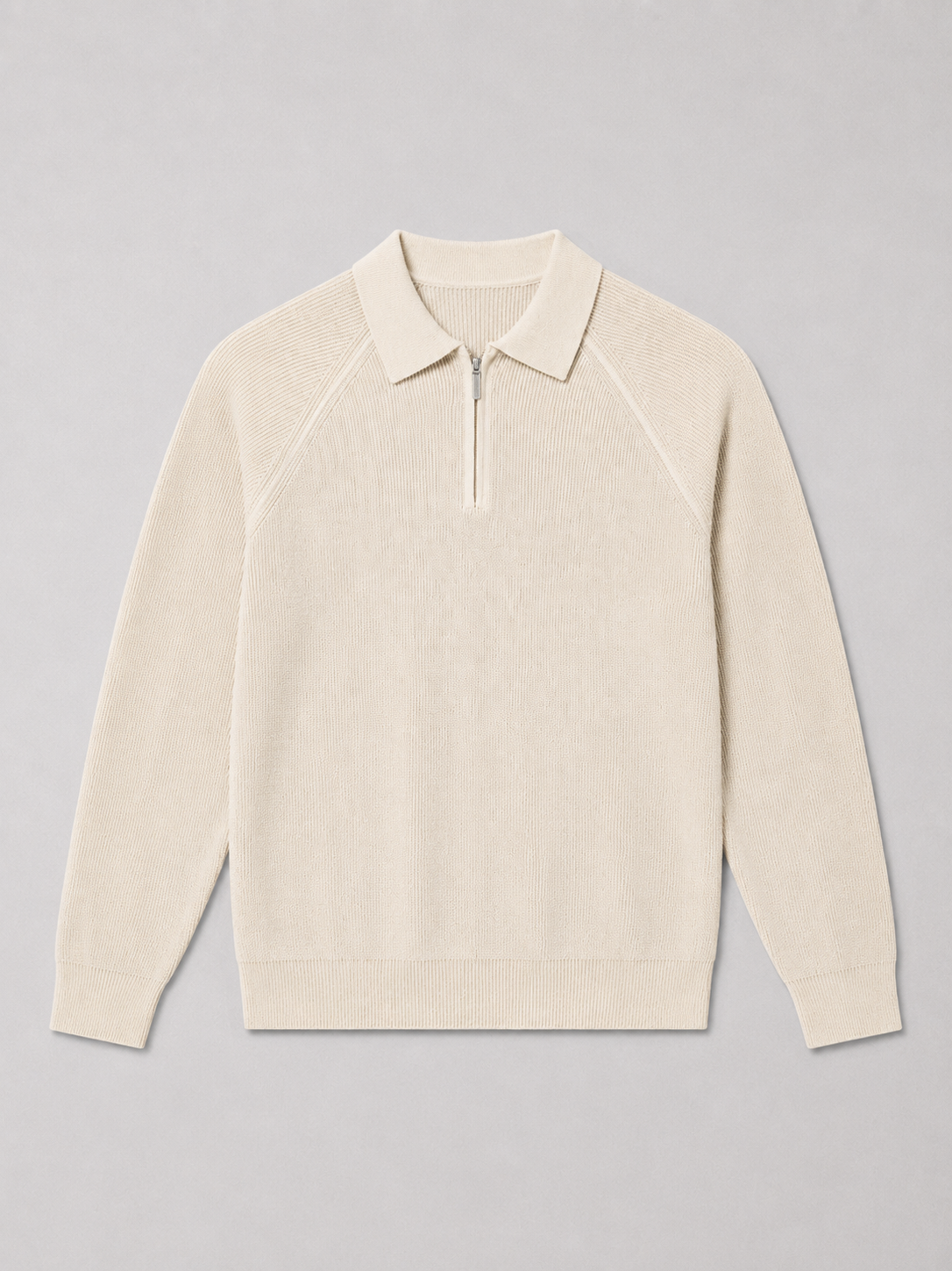 Men's quarter zip polo sweater – Beige product view – Edward & Lawsen