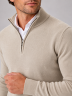 Men's quarter-zip mock neck sweater – Beige detail view – Edward & Lawsen