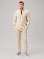 Men's fleece quarter-zip sweater – Beige full view – Edward & Lawsen